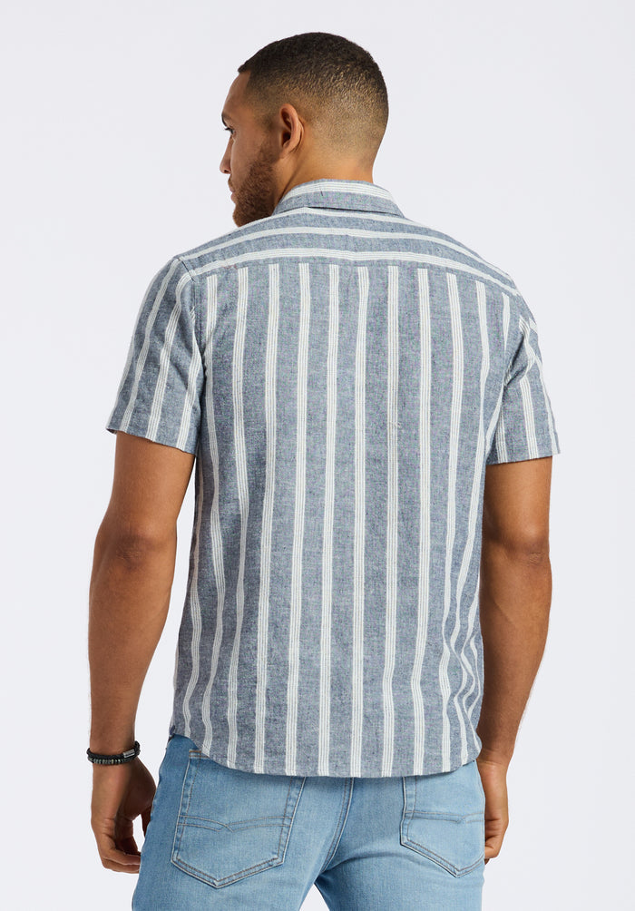 Buffalo Men Shirts Navy Woven Woven Short Sleeve Linen Blend Short-Sleeve