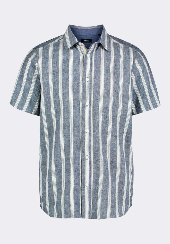 Buffalo Men Shirts Navy Woven Woven Short Sleeve Linen Blend Short-Sleeve