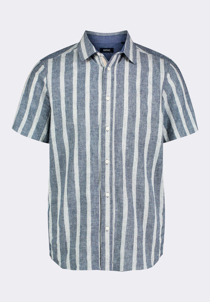Buffalo Men Shirts Navy Woven Woven Short Sleeve Linen Blend Short-Sleeve