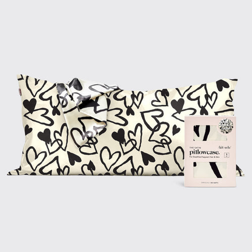 KITSCH Heart Print King Satin Pillowcase — hero view