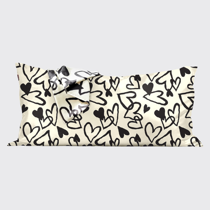 KITSCH Heart Print King Satin Pillowcase — product highlights