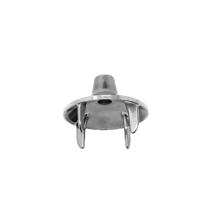 Die Unold Schutzhaube poliert (Standard) ist ein Teigmischeraufsatz aus poliertem Metall mit abgerundeter Oberseite und vier gebogenen Klingen zum Mischen oder Schneiden von Zutaten.