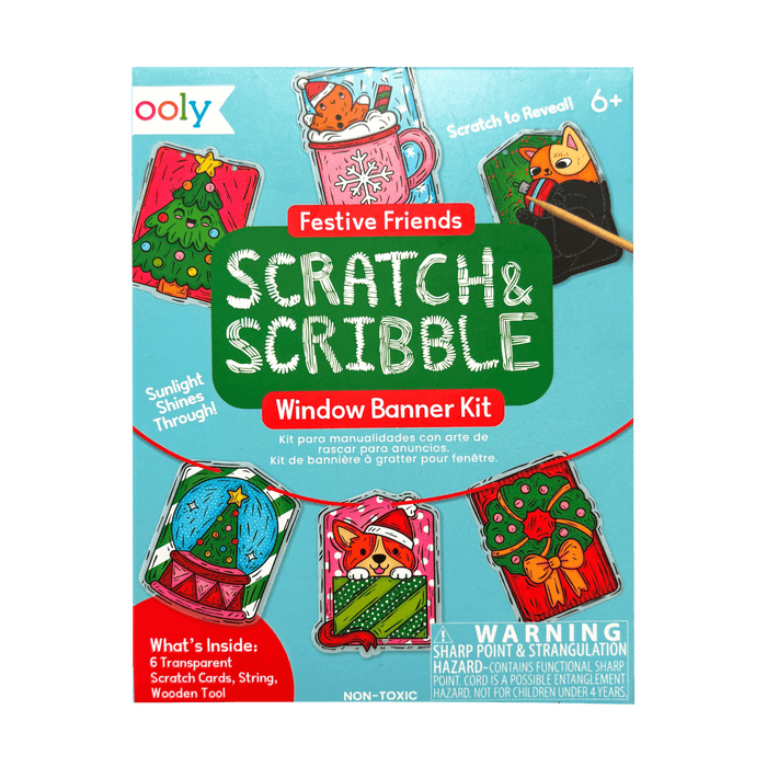 Scratch & Scribble Mini Window Banner Kit - Festive Friends - 6 Cards