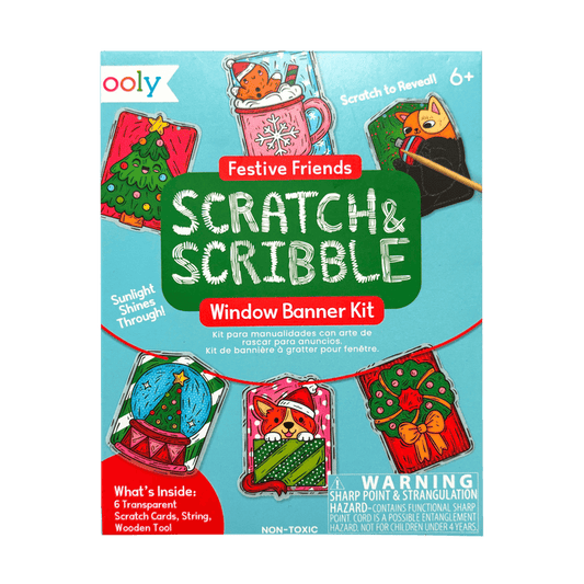 Scratch & Scribble Mini Window Banner Kit - Festive Friends - 6 Cards