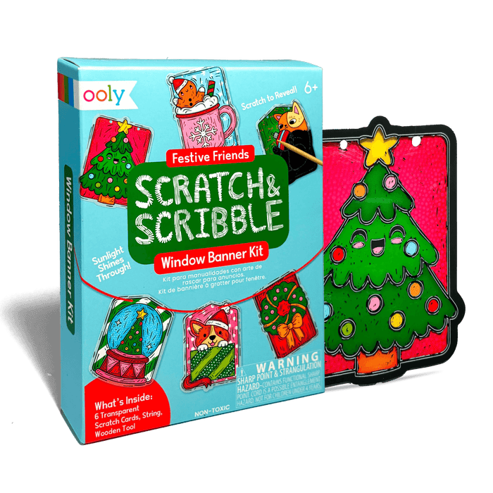 Scratch & Scribble Mini Window Banner Kit - Festive Friends - 6 Cards