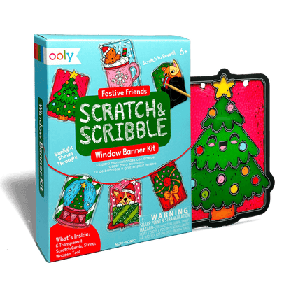 Scratch & Scribble Mini Window Banner Kit - Festive Friends - 6 Cards
