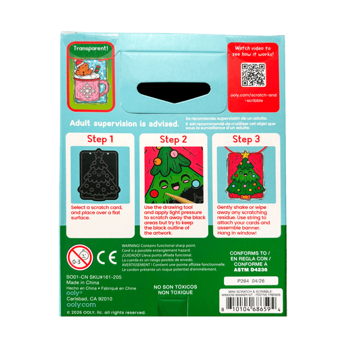 Scratch & Scribble Mini Window Banner Kit - Festive Friends - 6 Cards