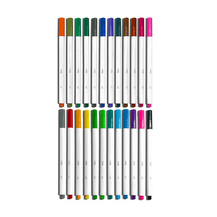 Row of capped markers from a set of OOLY Seriously Fine Tip Markers