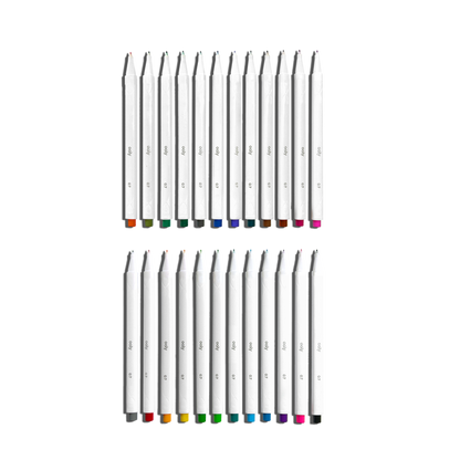 Row of uncapped markers from a set of OOLY Seriously Fine Tip Markers