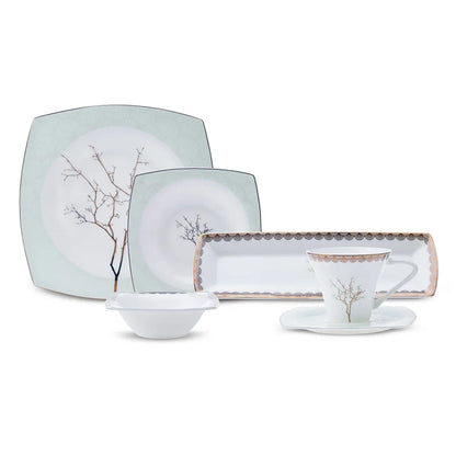 Service Petit Déjeuner Karaca Fine Pearl Banyan pour 6 personnes, 26 pièces carrées/rectangulaires