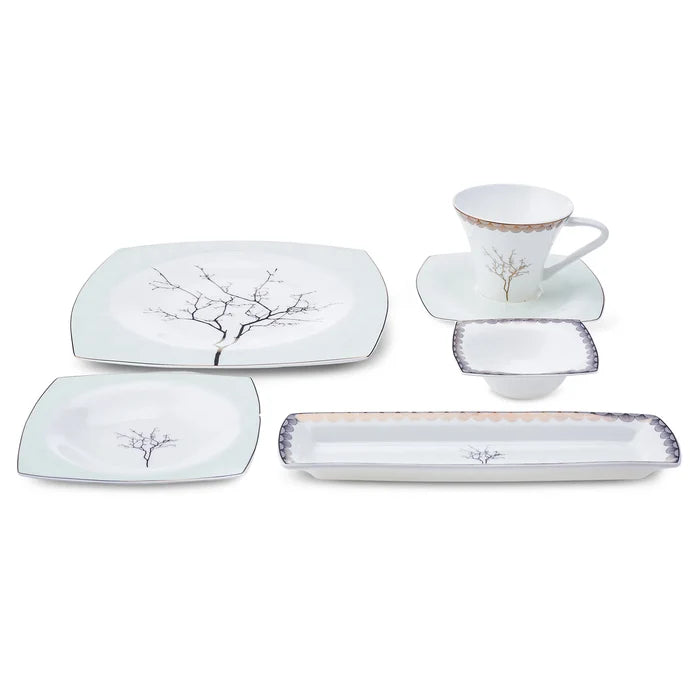 Service Petit Déjeuner Karaca Fine Pearl Banyan pour 6 personnes, 26 pièces carrées/rectangulaires
