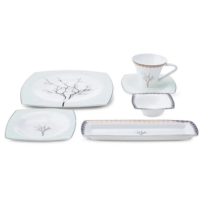 Service Petit Déjeuner Karaca Fine Pearl Banyan pour 6 personnes, 26 pièces carrées/rectangulaires