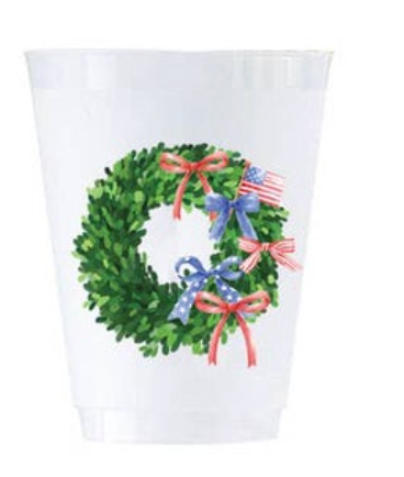 Shatterproof Cups w/ Patriotic Wreath, Set of 8