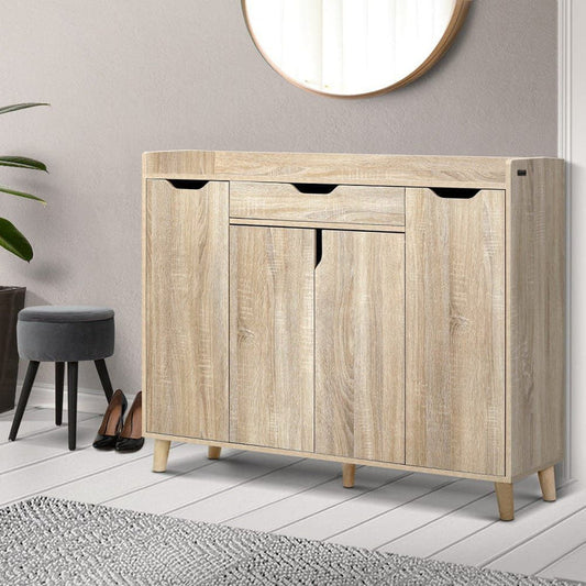 Shoe Cabinet Shoes Storage Rack 120cm Organizer Drawer Cupboard Wood -Home Living Store - -