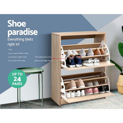 Shoe Cabinet Shoes Storage Rack 24 Pairs Organizer Shelf Cupboard Oak -Home Living Store - -
