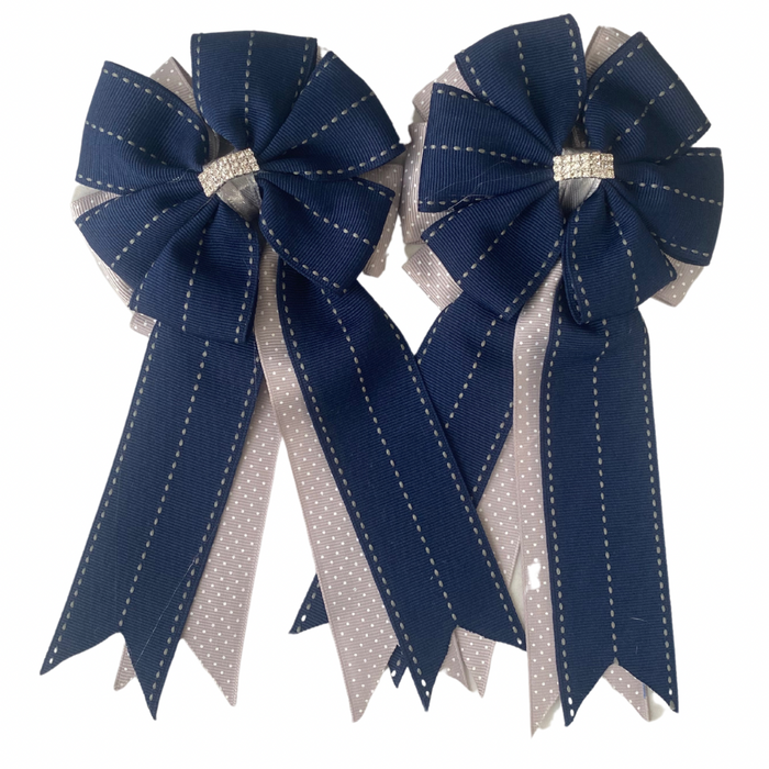 🤩 Show Bows: Navy Stitch on Gray Swiss Dot