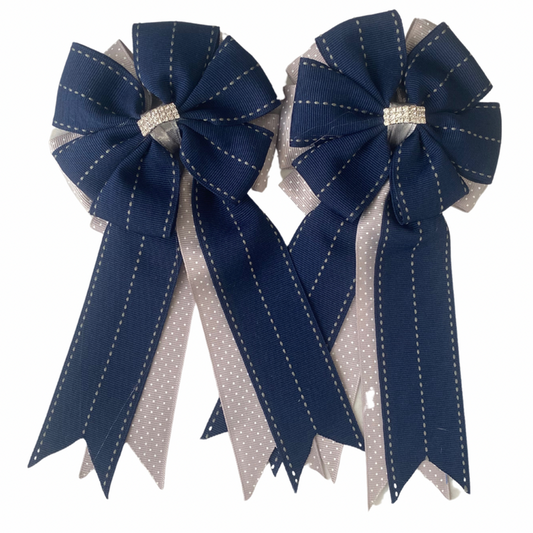 🤩 Show Bows: Navy Stitch on Gray Swiss Dot