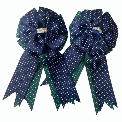 🤩 Show Bows: Navy/Green Swiss Dot