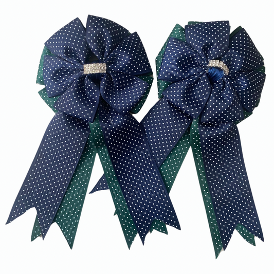 🤩 Show Bows: Navy/Green Swiss Dot