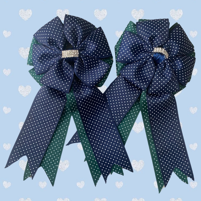 🤩 Show Bows: Navy/Green Swiss Dot