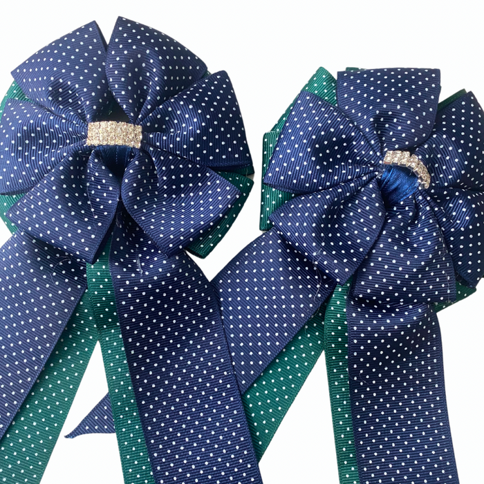 🤩 Show Bows: Navy/Green Swiss Dot