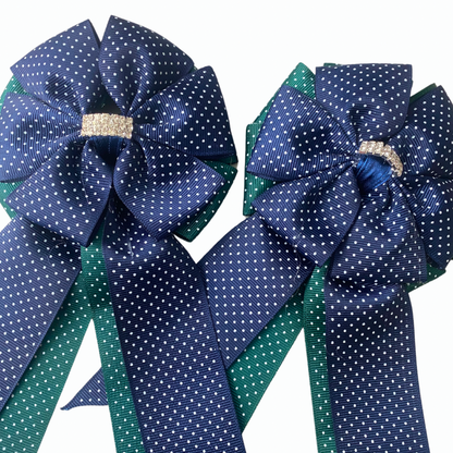 🤩 Show Bows: Navy/Green Swiss Dot