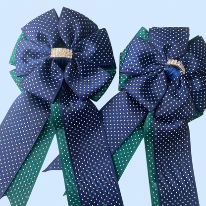 🤩 Show Bows: Navy/Green Swiss Dot