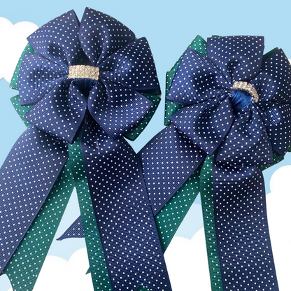🤩 Show Bows: Navy/Green Swiss Dot