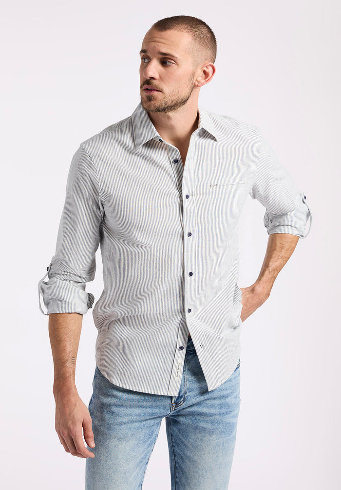 Buffalo Men Shirts Navy Woven Woven Long Sleeve Long-Sleeve Silhouette Lightweight Woven Feel