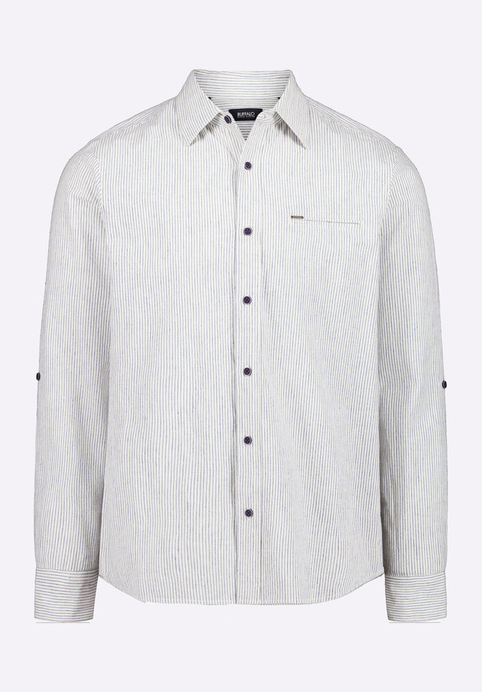 Buffalo Men Shirts Navy Woven Woven Long Sleeve Long-Sleeve Silhouette Lightweight Woven Feel