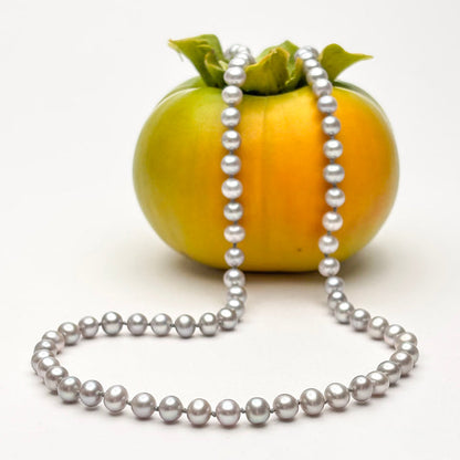 simple strand of silver fresh water pearls