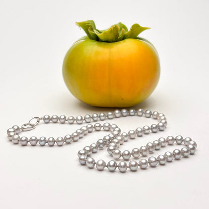 simple strand of silver fresh water pearls