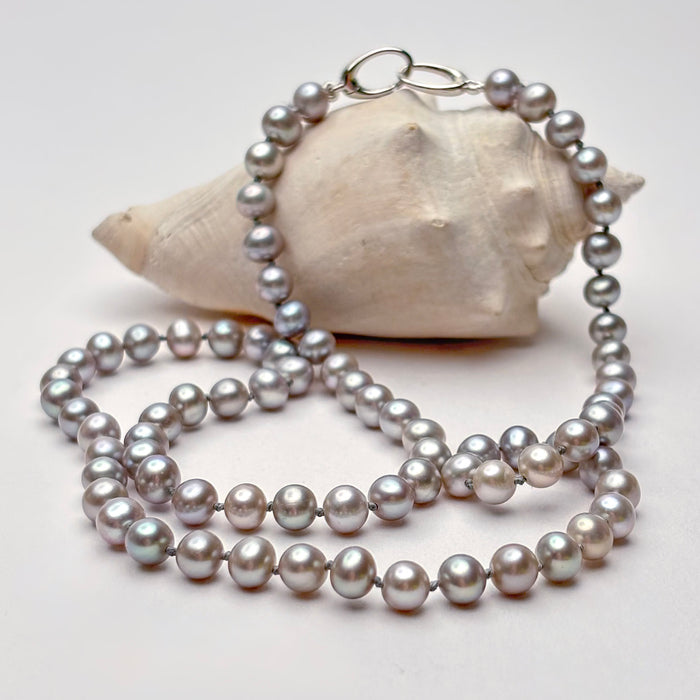 simple strand of silver fresh water pearls