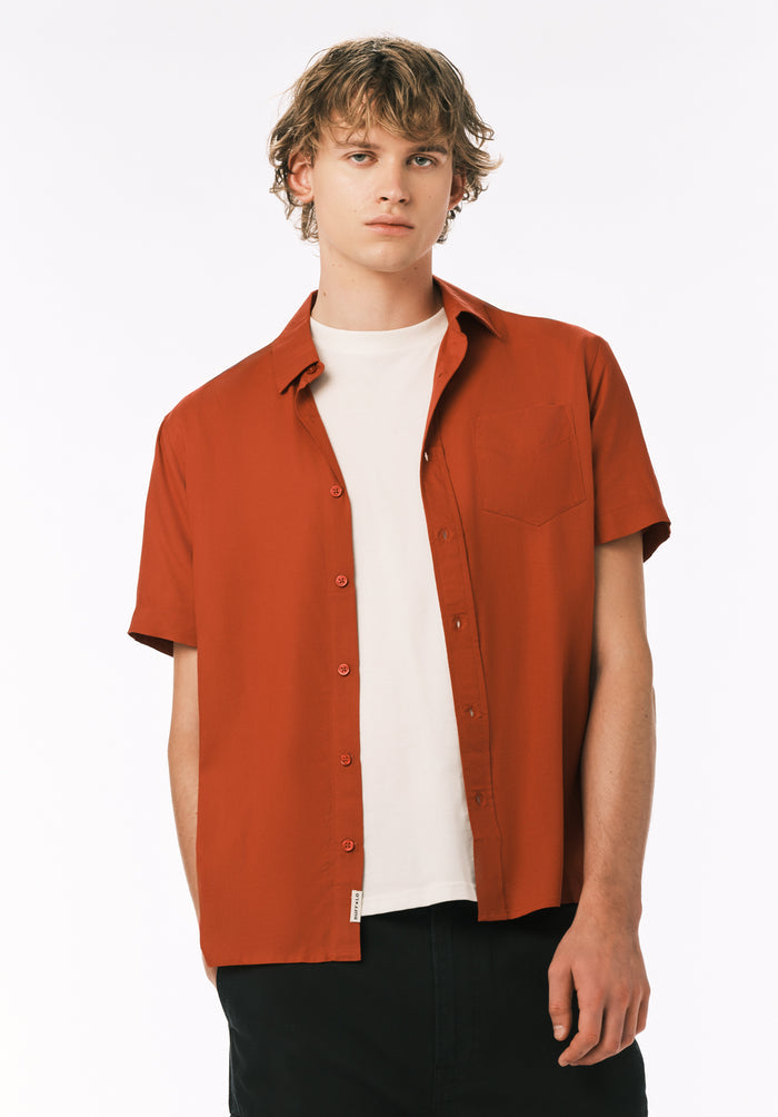 Buffalo Men Shirts Red Woven Woven Short Sleeve Classic Collar Short-Sleeve