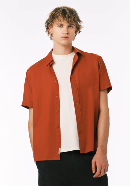 Buffalo Men Shirts Red Woven Woven Short Sleeve Classic Collar Short-Sleeve