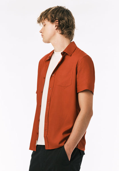 Buffalo Men Shirts Red Woven Woven Short Sleeve Classic Collar Short-Sleeve