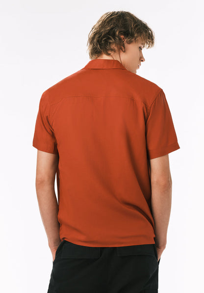 Buffalo Men Shirts Red Woven Woven Short Sleeve Classic Collar Short-Sleeve