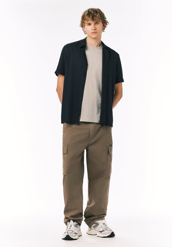 Buffalo Men Shirts Navy Woven Woven Short Sleeve Classic Collar Short-Sleeve