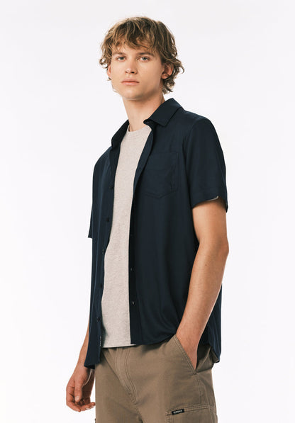 Buffalo Men Shirts Navy Woven Woven Short Sleeve Classic Collar Short-Sleeve