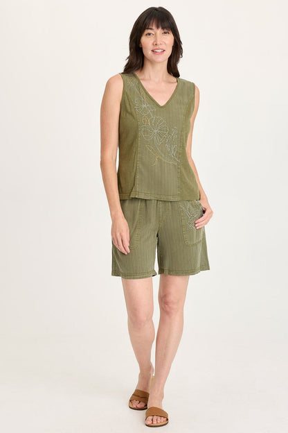 XCVI Siska Embroidered Pinstripe V-Neck Tank