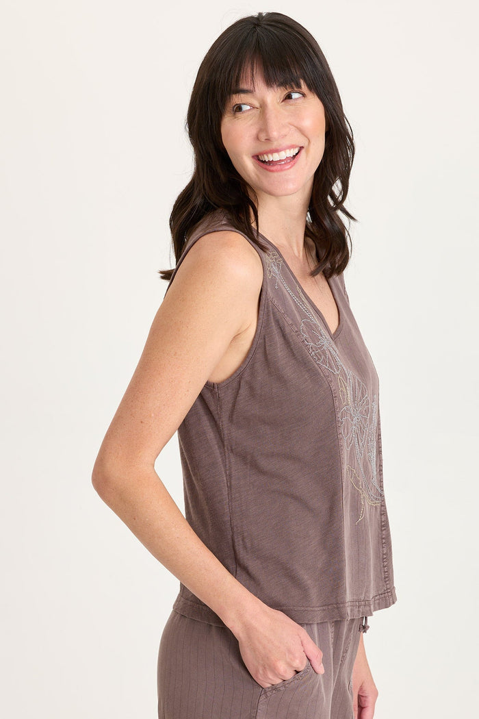 XCVI Siska Embroidered Pinstripe V-Neck Tank