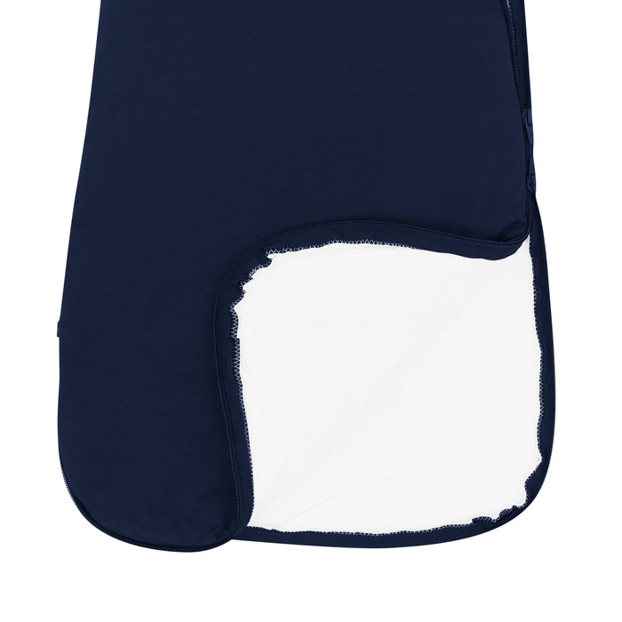 Close up of unzipped dual zipper on the Sleep Bag in Navy 2.5