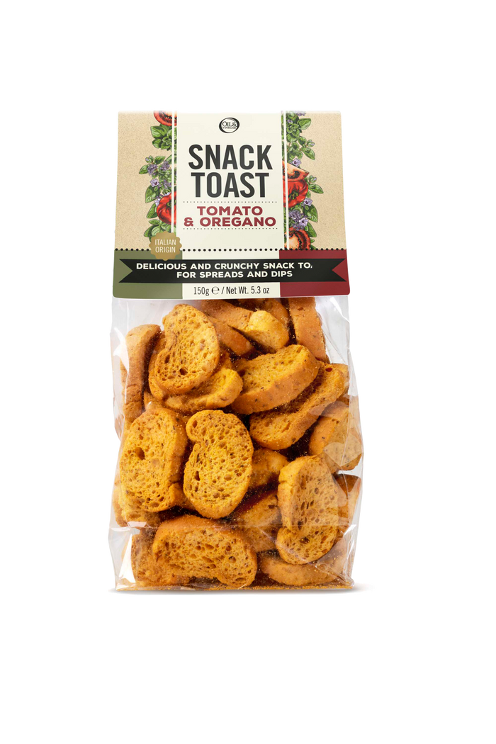 Packaged snack toast with tomato and oregano flavor
