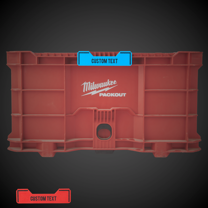 Custom Snap on Label - Crate on a red Milwaukee Packout crate, with the brand logo and text placeholder visible.