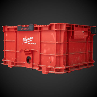 Red storage box with customized Snap on Label - Crate
