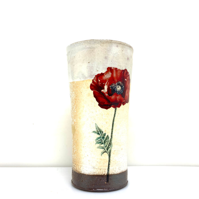 Soda fired tumbler with poppy