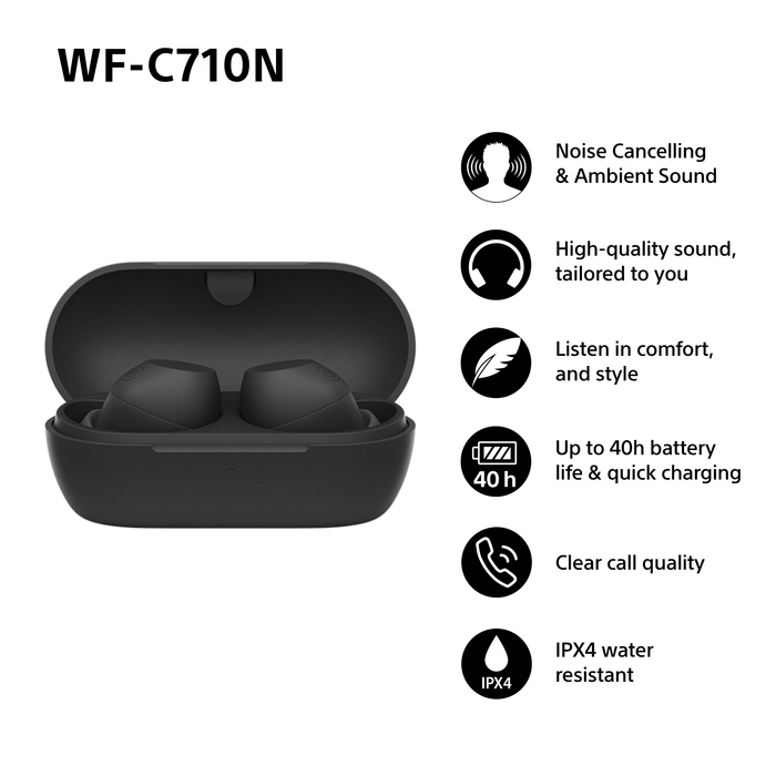 Sony WFC-710N Wireless Noise Cancelling Bluetooth Earbuds Black Black