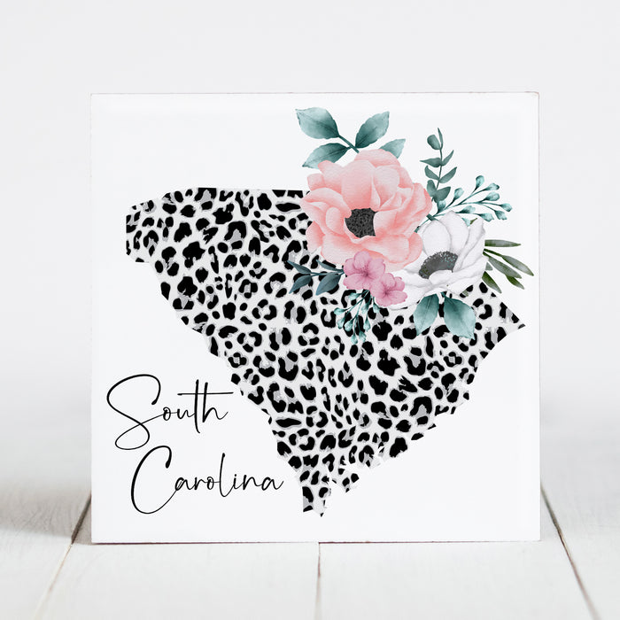 South Carolina Map with Leopard Print