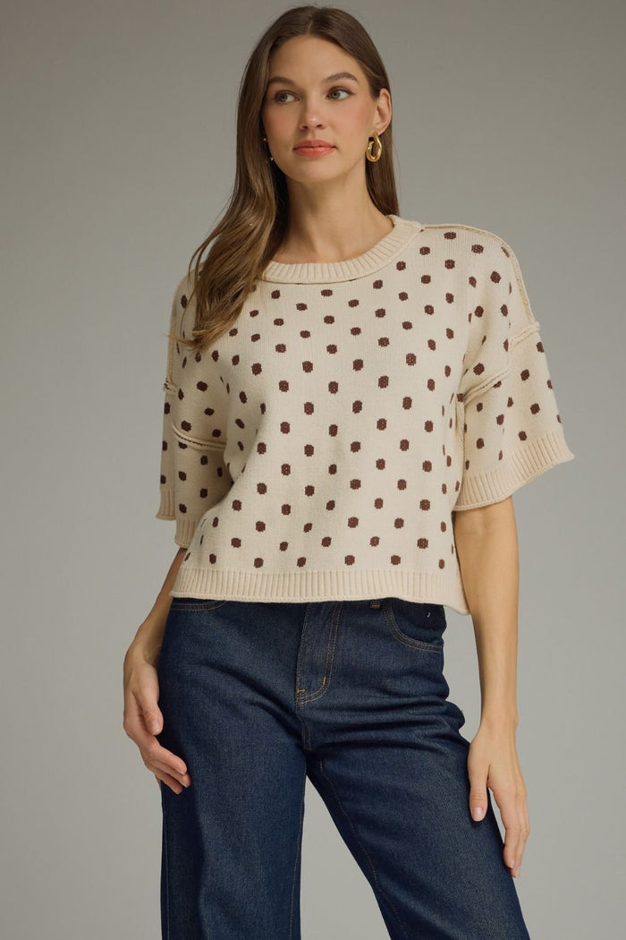Spotted on the Streets Polka Dot Elbow Sleeve Sweater - Curvy Available