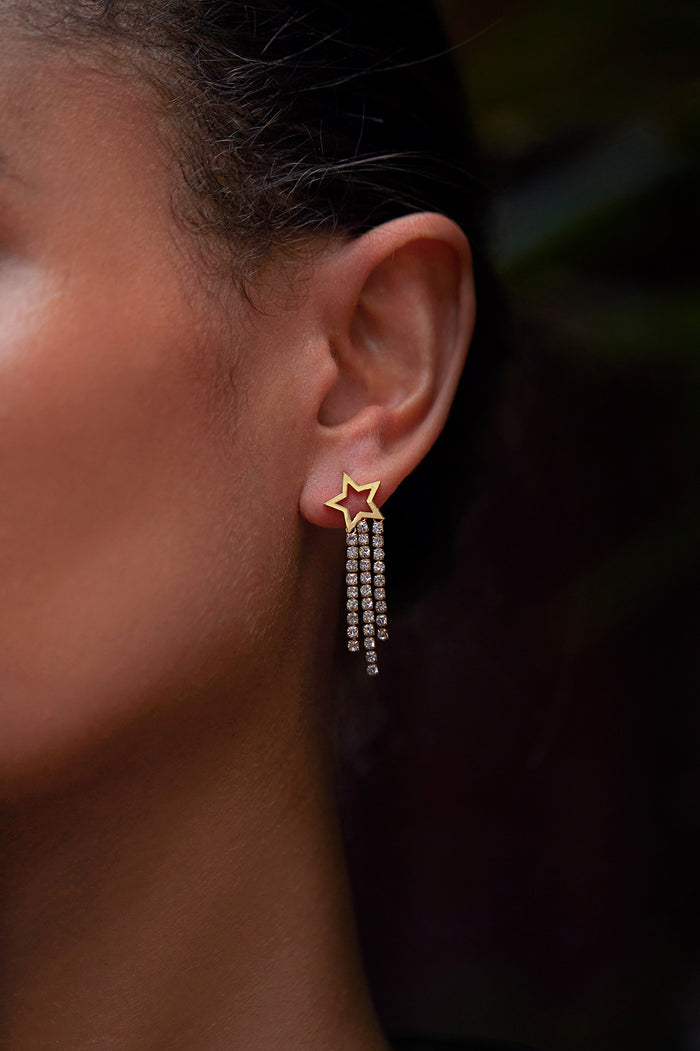 Star Tennis Chain Drop Stud Earrings
